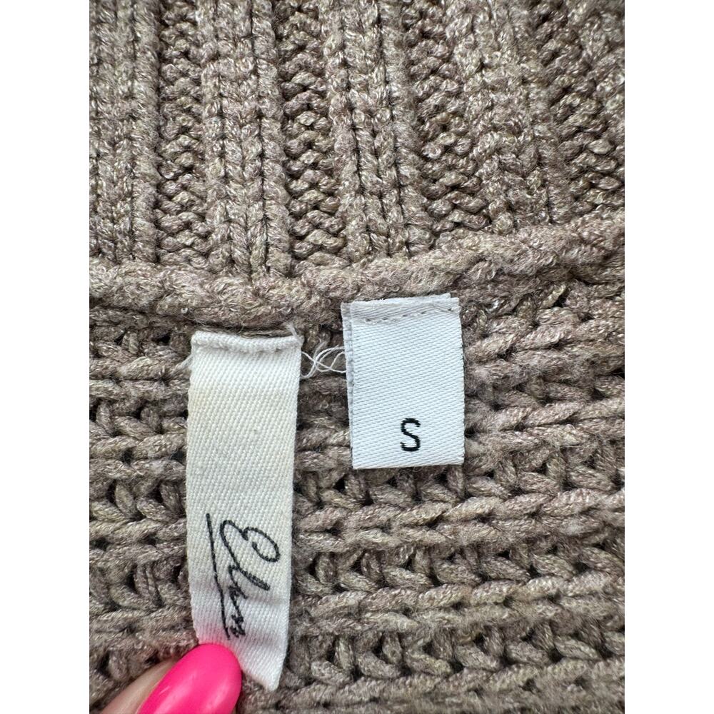 Slouchy Taupe Chunky Knit Sweater Women’s Small Oversized V-Neck Collared - Picture 5 of 8